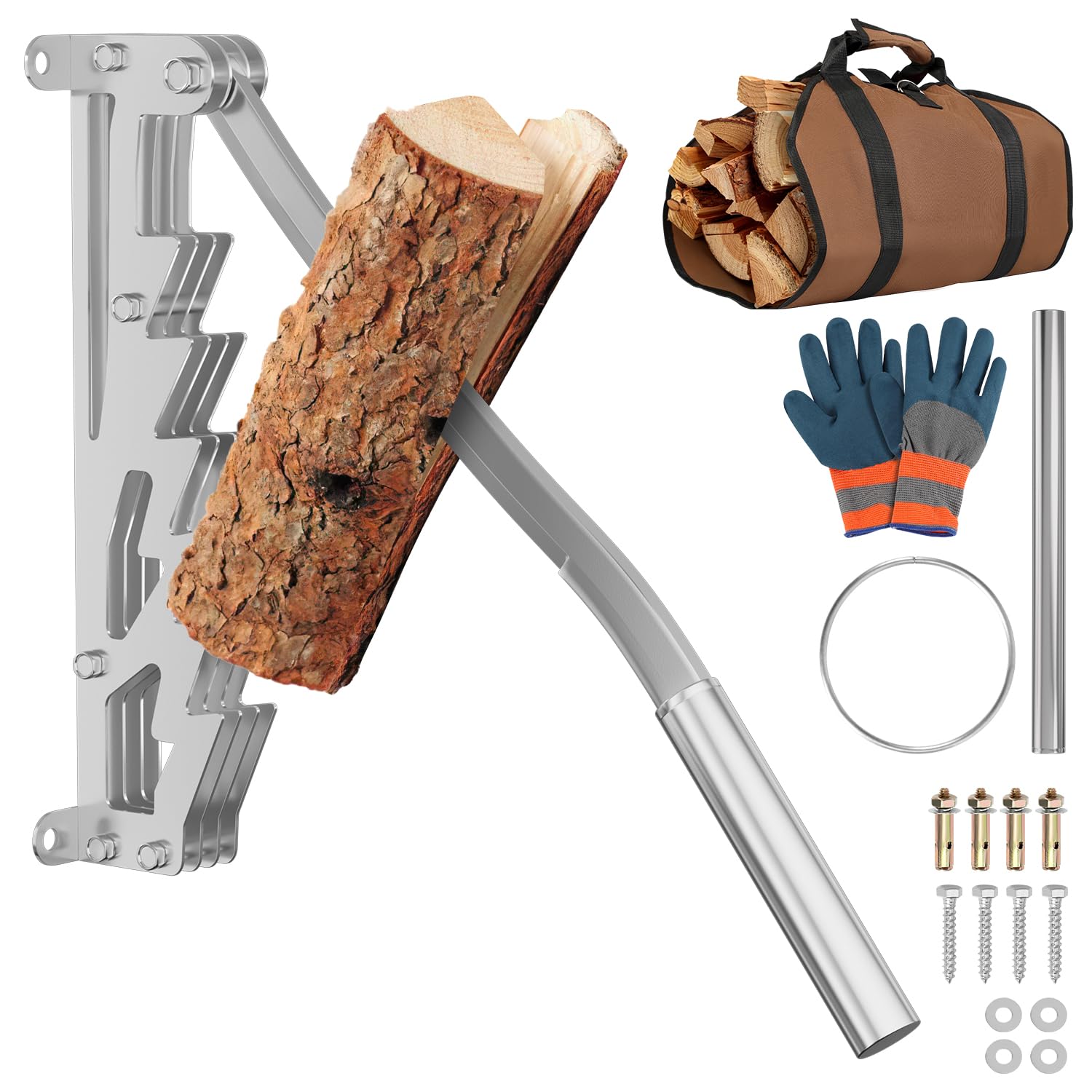 Spaccalegna Manuale, spaccalegna a mano, Spaccalegna a Muro Con Impugnatura di Estensione, Taglialegna a Risparmio di Lavoro, Spacca Legna, Wood Splitter manuale per esterni, argento