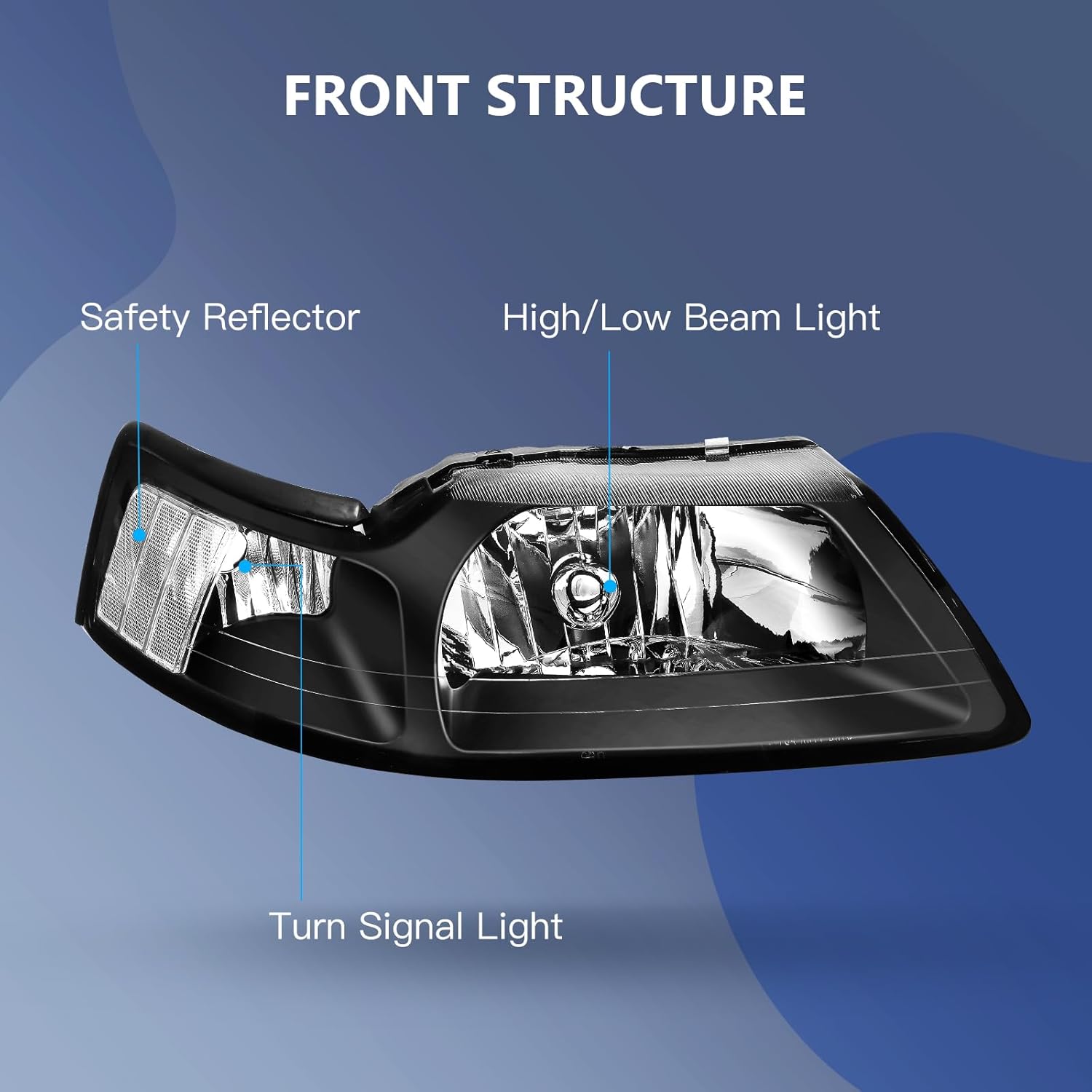 ECCPP Headlight Assembly for Ford For Mustang 1999，for Ford For Mustang 2000,for Ford For Mustang 2001，for Ford For Mustang 2002，for Ford For Mustang 2003 Driver and Passenger Side Headlamps