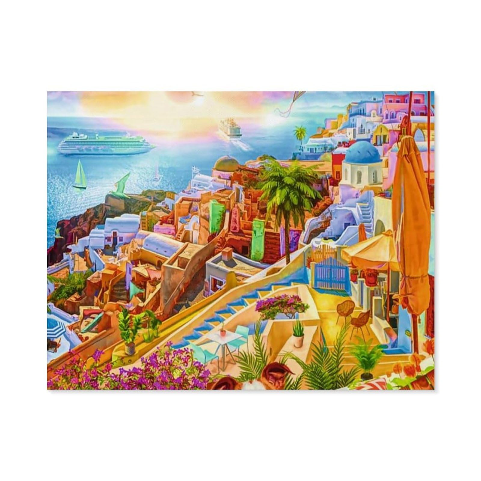 GSBRSNTS Paint by Numbers，Santorini，DIY Paint by Numbers Kits for Adults Kids,Canvas Oil Painting with Brushes and Acrylic Pigment Paint by Numbers Arts Craft for Home Wall Decor(30x40cm-E4
