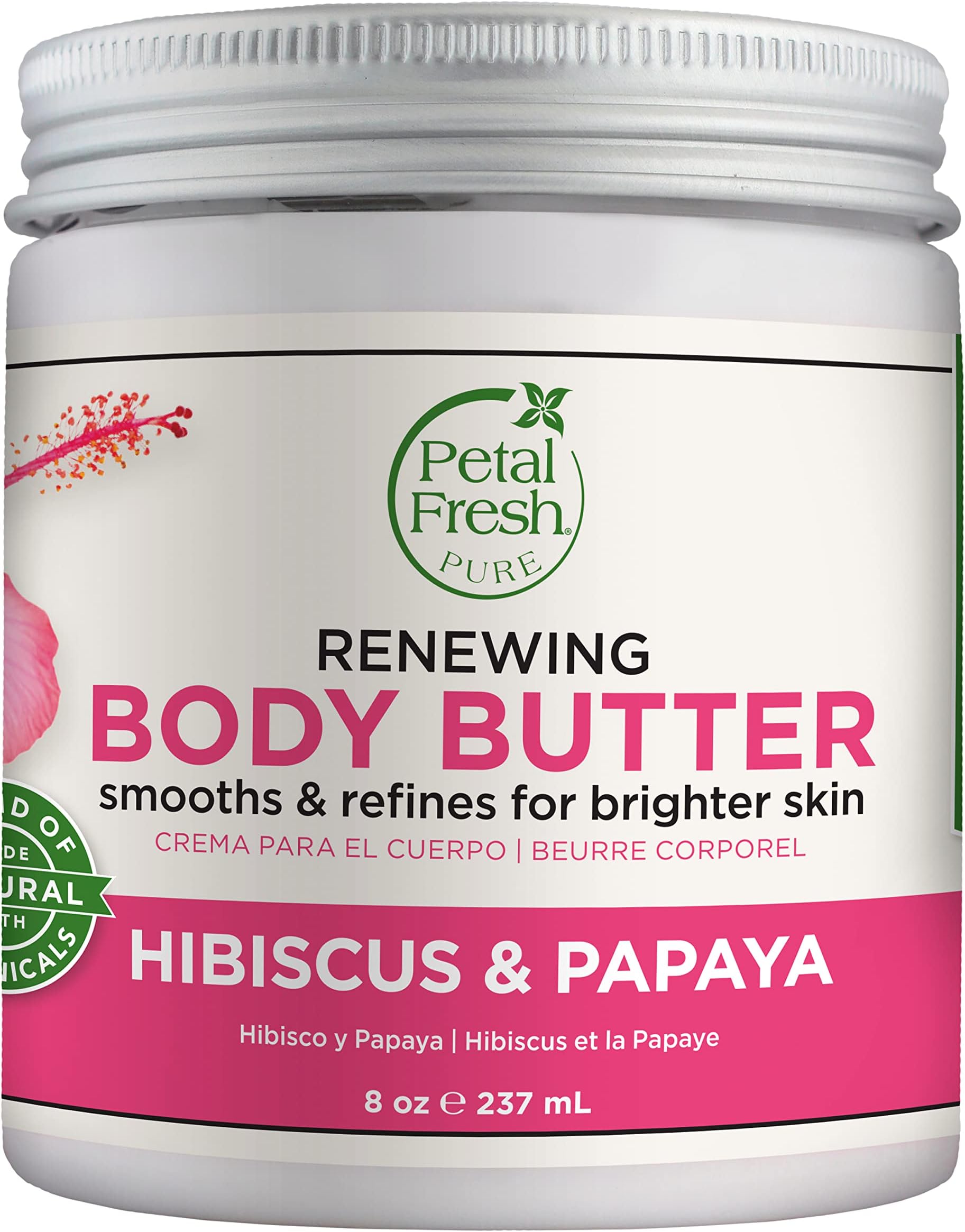 Petal Fresh Hibiscus & Papaya Body Butter - 237 gms | Shea Butter, Argan Oil, Coconut Oil | No Mineral Oil, No Addred Color & Silicone Free | 100% Vegan & Cruelty Free