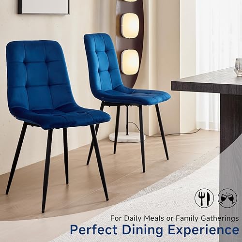 Miniatura 4 de Juego de 4 sillas de comedor de terciopelo, modernas sillas de cocina tapizadas de tela de mediados de siglo con patas de metal y almohadillas