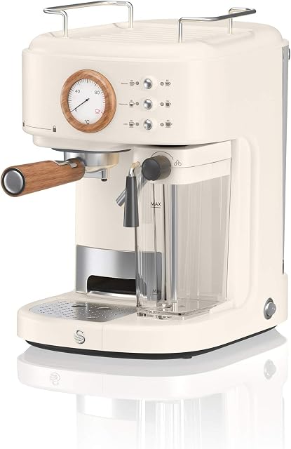 Swan Nordic One Touch Espresso Machine, Cotton White, 15 Bars of Pressure, Milk Frothing Steamer, 1.7L Tank, Scandi-style, SK22150WHTN