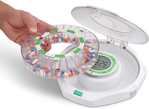 Miniatura 8 de LiveFine - Dispensador automático de pastillas de 28 días con tapa esmerilada con pantalla LCD mejorada y bloqueo de llave, sonido y luz para
