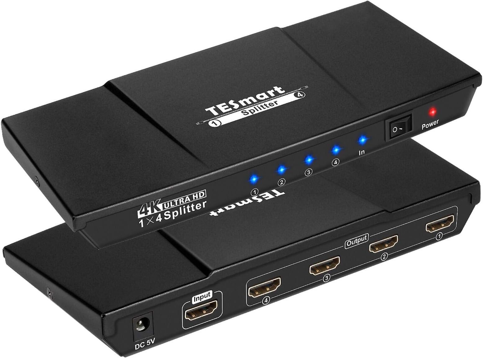 HDMI Splitter 4K, TESmart 4 Way HDMI Splitter 1 In 4 Out, Aluminum Powered HDMI Switch Ver 1.4 HDCP Bypass, 4K 30Hz 1080P 3D Compatible with PS4 Xbox Sky Box Fire Stick,DVD Player HDTV Projector