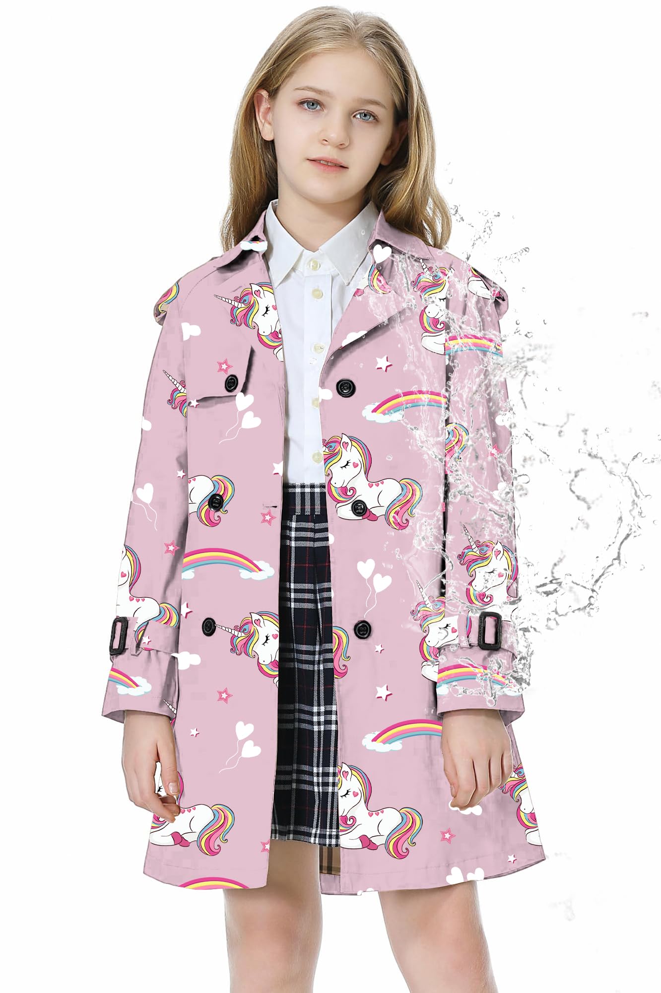 Betusline Womens &amp; Girls Waterproof Trench Coat Double Breasted Lapel Overcoat Outerwear, 3 Years - Women 2XL