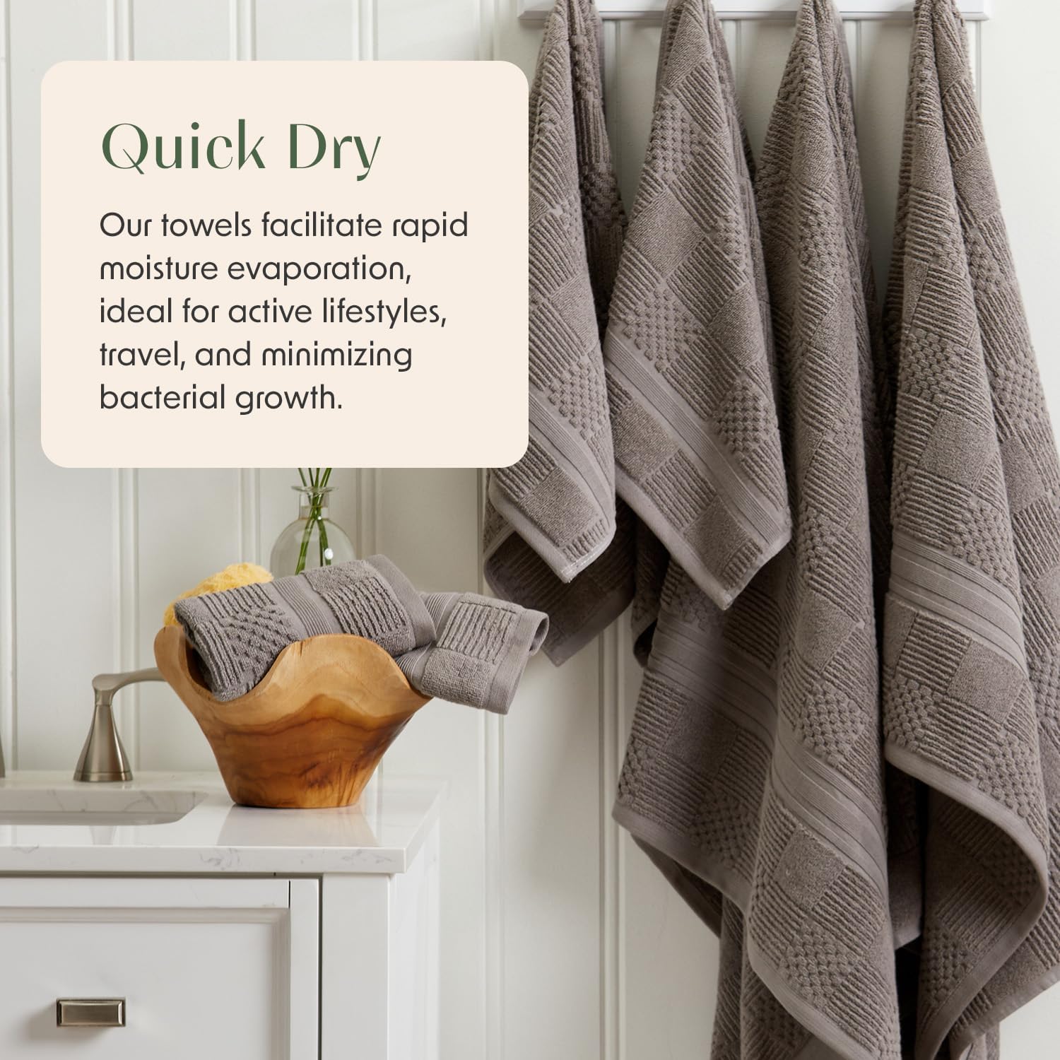 Springtree Home 100% Cotton Bath Towel Set of 4 | Grey Towels | Geometric Textured Design | Absorbent & Quick-Dry | 4 Bath Towels | Oeko-TEX® Standard 100 Cotton | Myla Collection - Frost Grey - Image 3