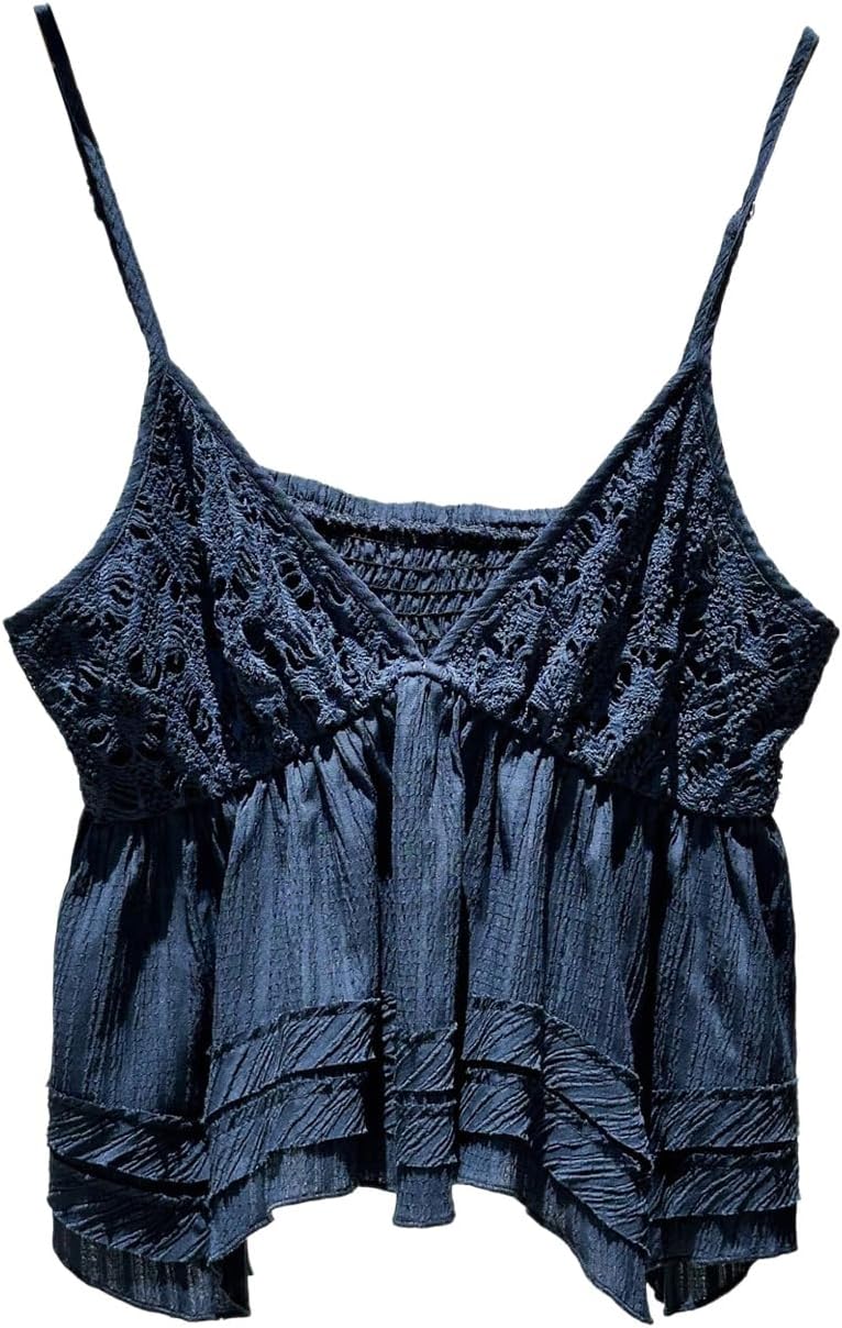 Floerns Women's Plus Size Ruffle Peplum Tops Spaghetti Strap V Neck Smocked Cami Top - Image 4