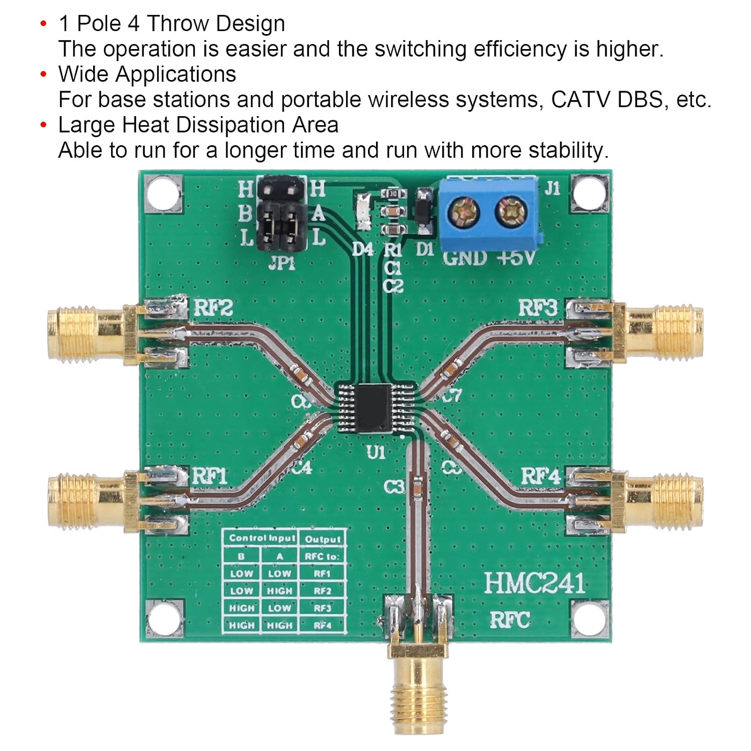 RF Switch Module 1 Pole DC‑3.5 GHz 4 Throw Switching Board Accessory HMC241