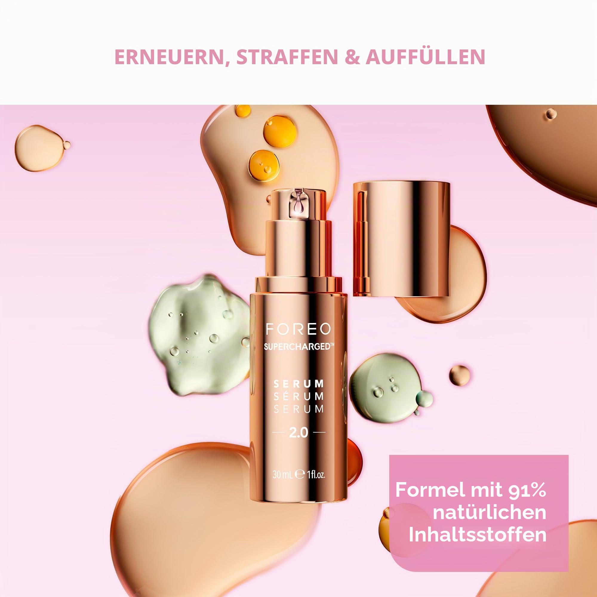 FOREO Firm & Fabulous BEAR mini Pink + SUPERCHARGED Serum 30ml | Mikrostrom gesicht massagegerät | Face lifting gerät | Doppelkinnentferner | Geschenke | Gesichtsmassagegerät gegen falten