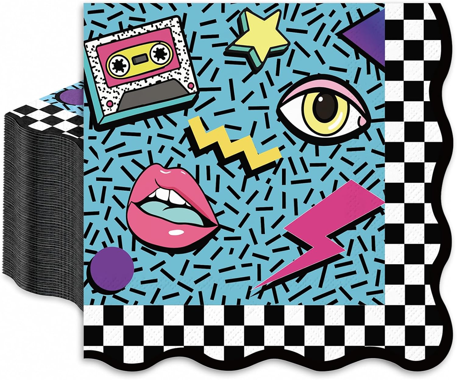 FYSUIMU 50Pcs 80s 90s Party Napkins Retro Hip Hop Scalloped Cocktail Napkin