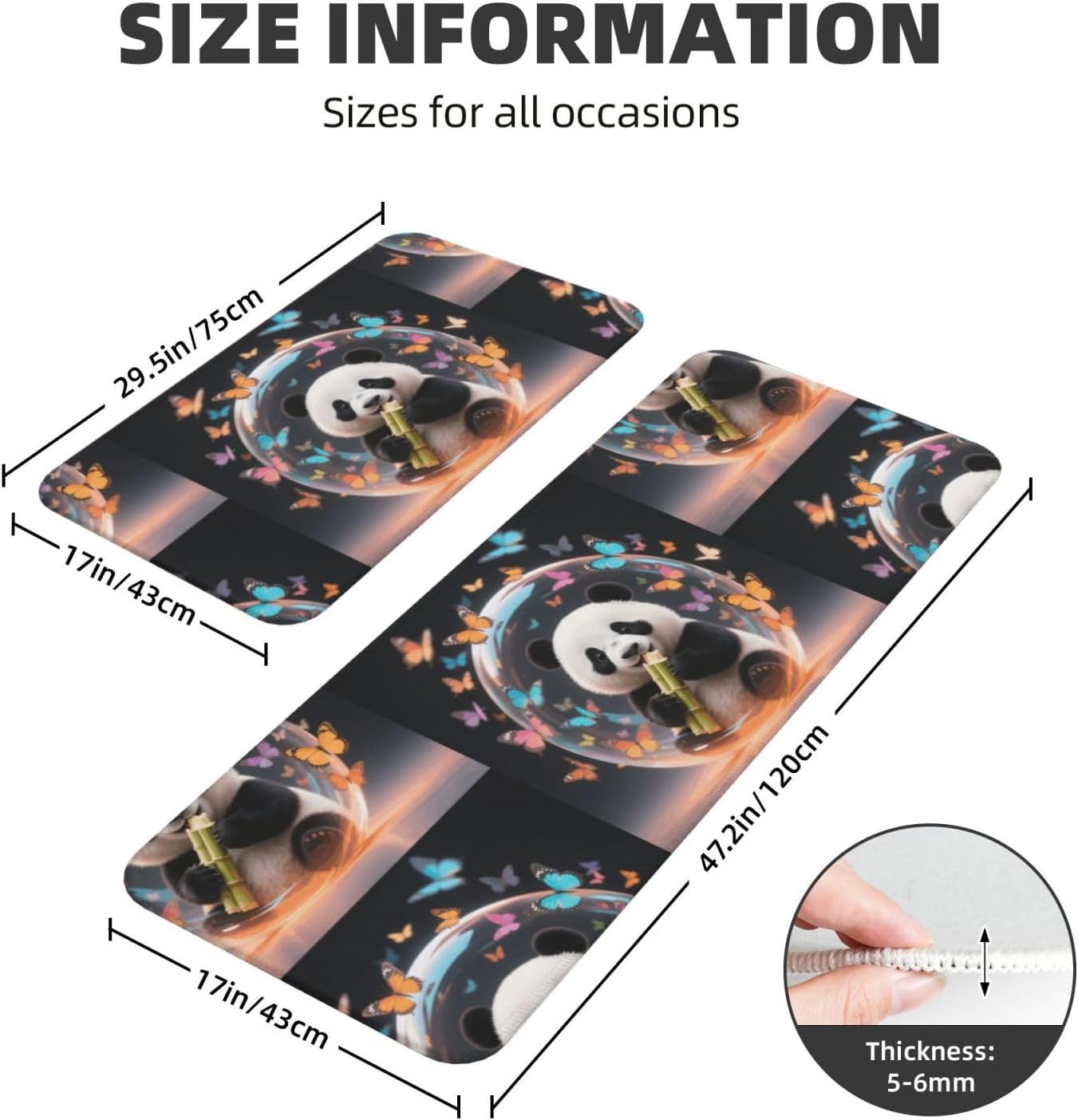 Orange Bubble Windmill Panda Kitchen Rugs Set of 2, Cushioned Anti-Fatigue Kitchen Mats for Floor, Waterproof Comfort Standing Mat Absorbent Velvet Kitchen Runner Rugs 17"x30"+17"x47"