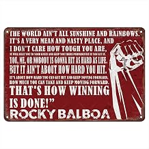Vintage Tin Sign 8"x12" - "Rocky Quote The World Aint All Sunshine and Rainbows" - Inspirational Tin Signs Vintage Decor for Homes, Gyms, and Offices - Gifts for Rocky Fans and Motivators