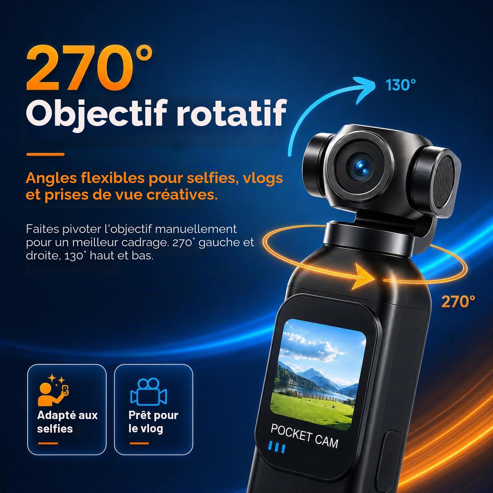 Caméra de vlogging avec Objectif Rotatif à 270°, caméra de Poche avec Enregistrement Audio et vidéo, Batterie de 14 Heures, caméras POV Portables avec 32 Go, Enregistrement Facile à Un Seul