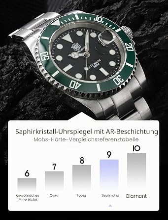 watchdives Steeldive Men's Automatic Watch SD1953 Stainless Steel NH35 Movement 300M Diving Watches Black Dial Green Bezel Luxury Leisure Fashion Business Diving Sports