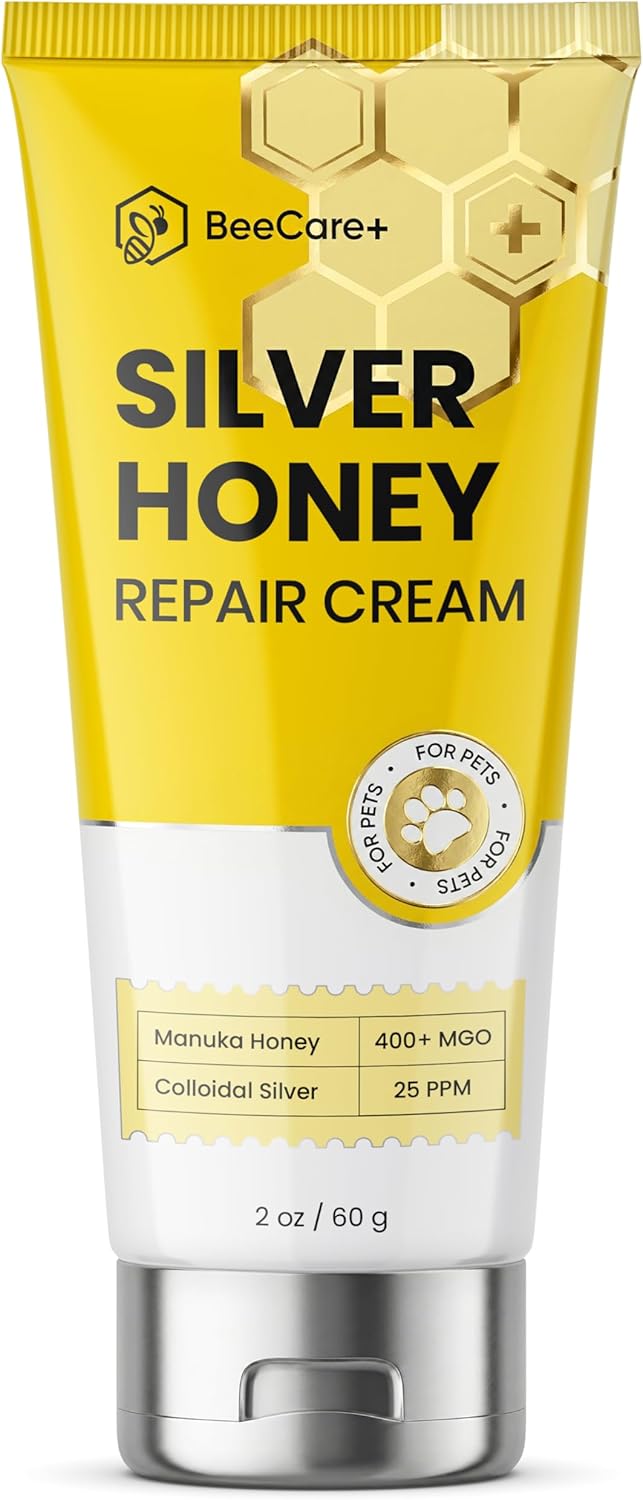 Hot Spot Treatment for Dogs & Cats – Silver + Honey Repair Cream for Dog Wound Care Helps with Scratches and Irritated Skin – Manuka Honey 400+ MGO & Colloidal Silver 25 PPM – 2 oz