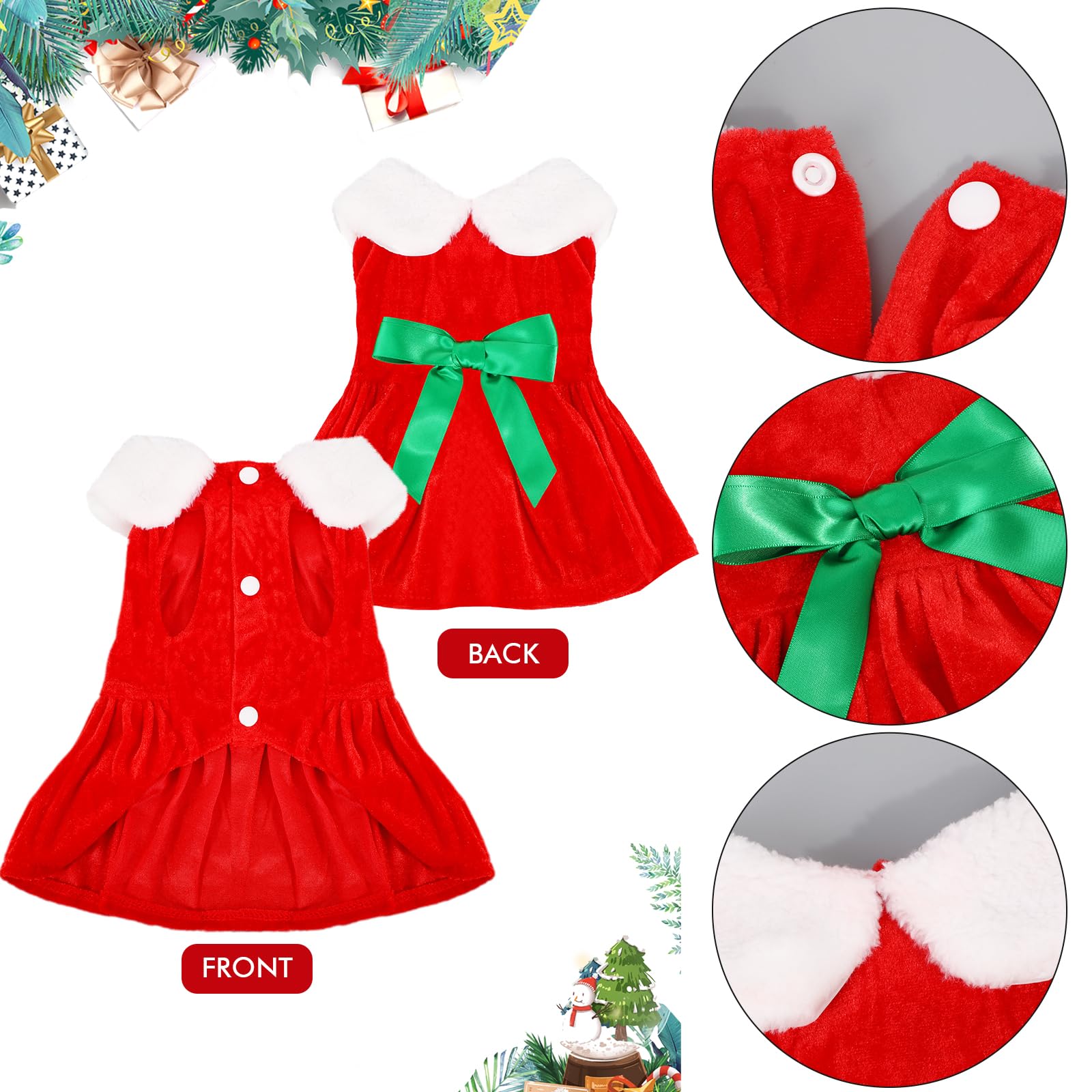 Lovely Pet Christmas Costume, Girl Dog Holiday Dress with Fur Collar - Image 2