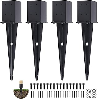 4 Pcs 4"x4" Fence Post Anchor,(Inner Size 3.6"x3.6") Heavy Duty Fence Post Anchor Ground Spike 22" with Black Powder-Coated Outdoor Support Deck,Fence,Porch,Railing,Mailbox..