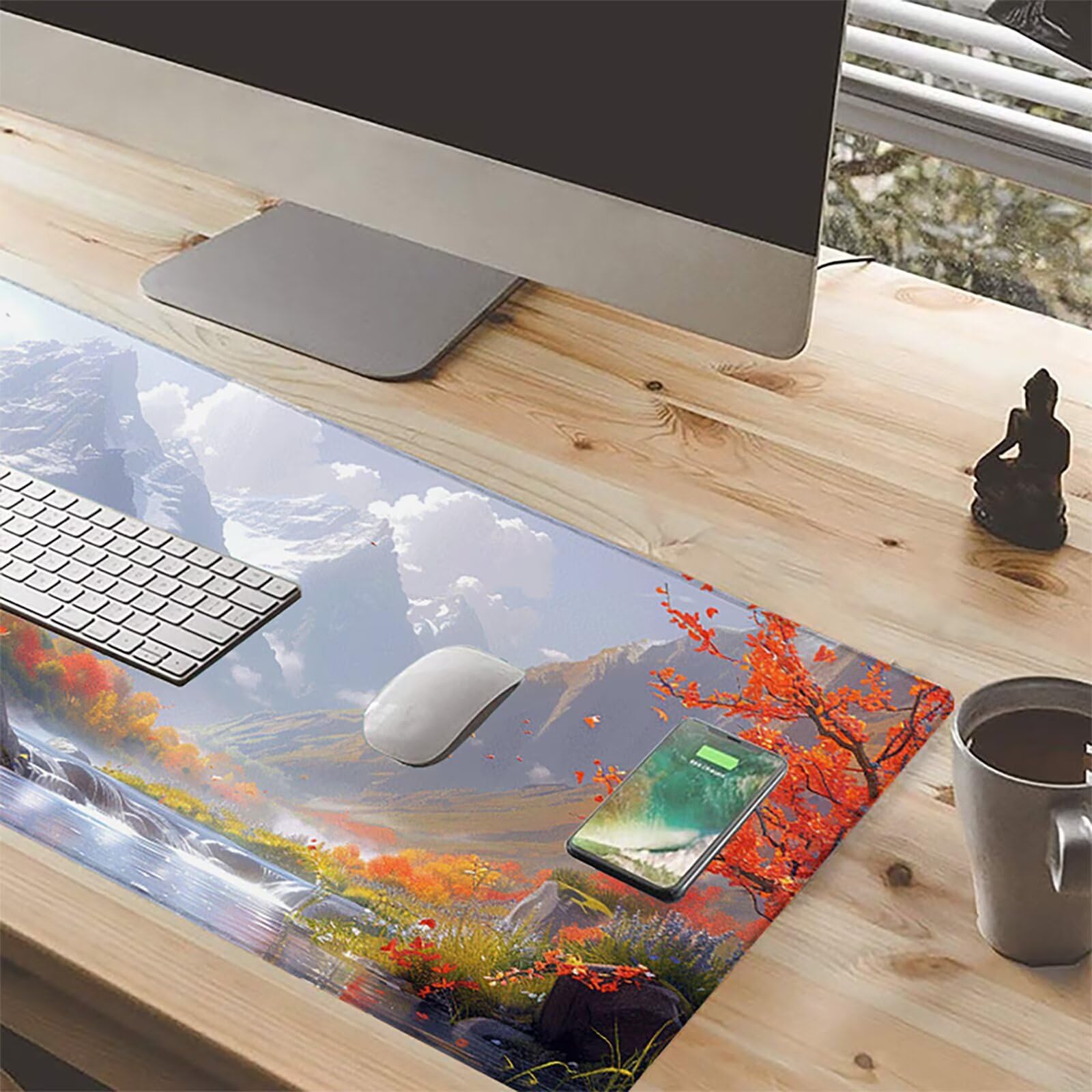 Paisaje Alfombrilla Ratón Gaming XXL 1500x800x3mm, Alfombrilla Gaming Verde Mousepad con Base de Goma Antideslizante Impermeable Desk Mat para Teclado y Raton Accesorios Gaming, Regalos de Hombre I-8
