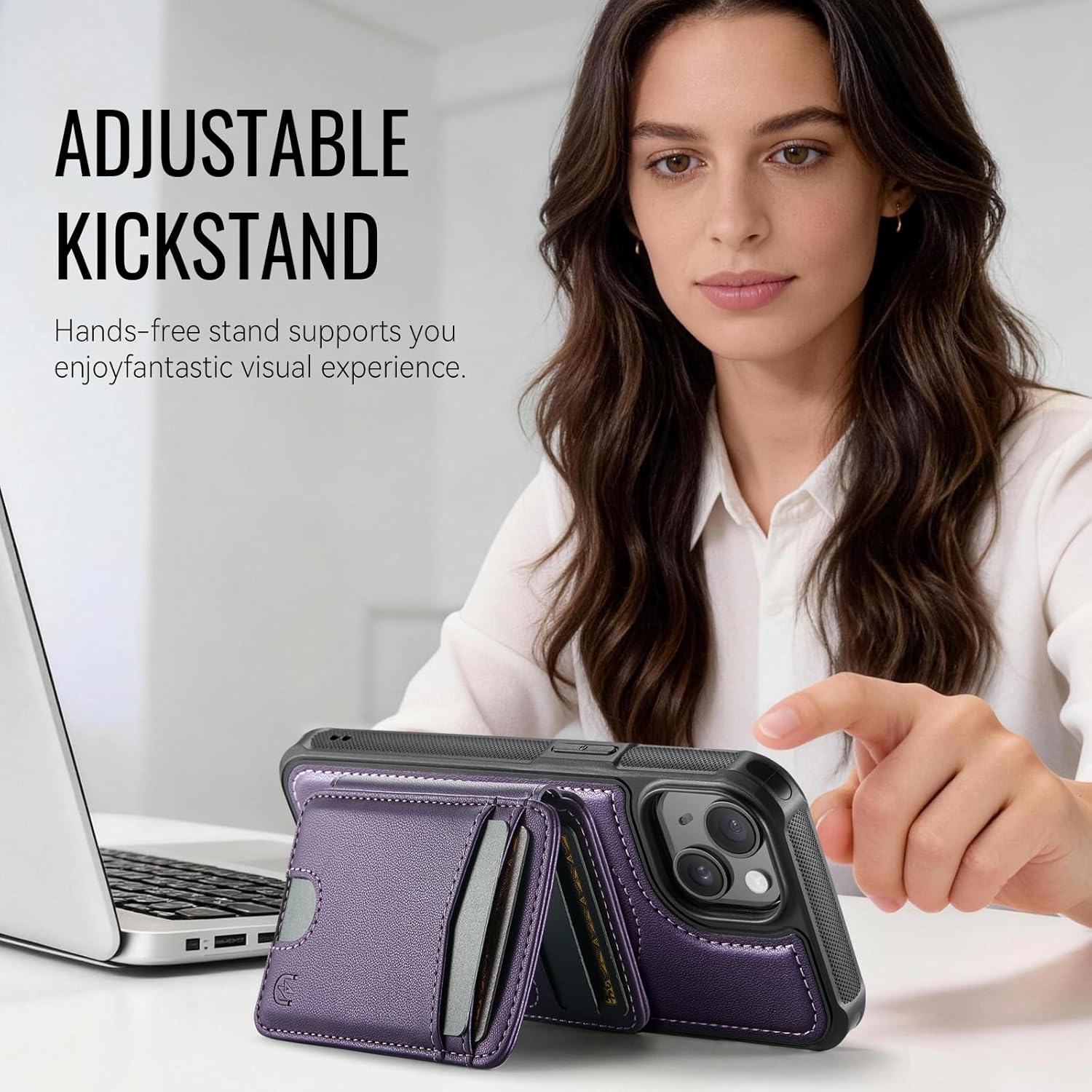 for iPhone 14 Wallet Case Compatible with Magsafe, Magnetic RFID Blocking Card Holder Kickstand 2 in 1 Detachable Case for iPhone 14 6.1", Purple