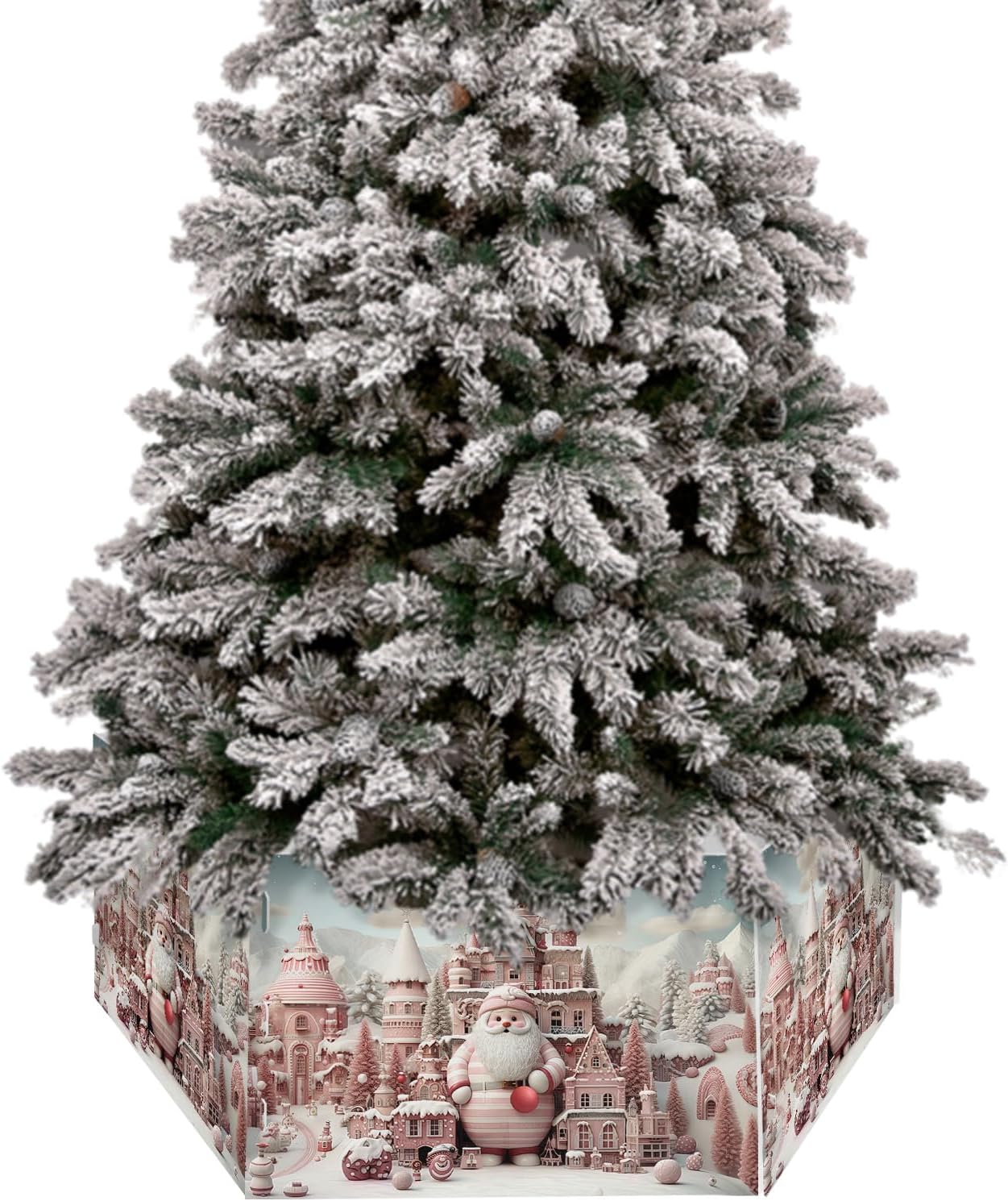 Christmas Tree Collar 6-PCS14.5"x 10", Christmas Tree Ring Christmas Pink Cake Santa Claus Building Christmas Tree Stands Skirts Base Covers for Xmas Holiday Home Decor