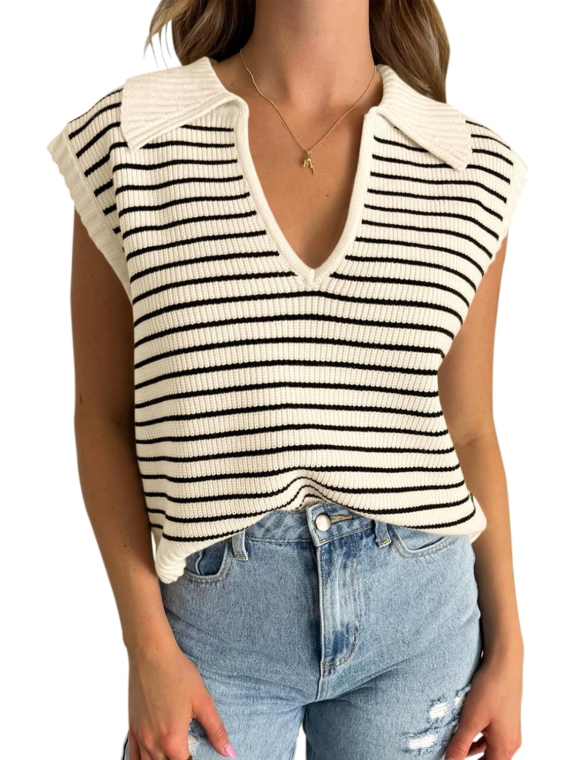 Yousify Summer Sweaters for Women 2025 V Neck Cap Sleeve Tops Sleeveless Spring Clothes Sweater Vest S-2XL
