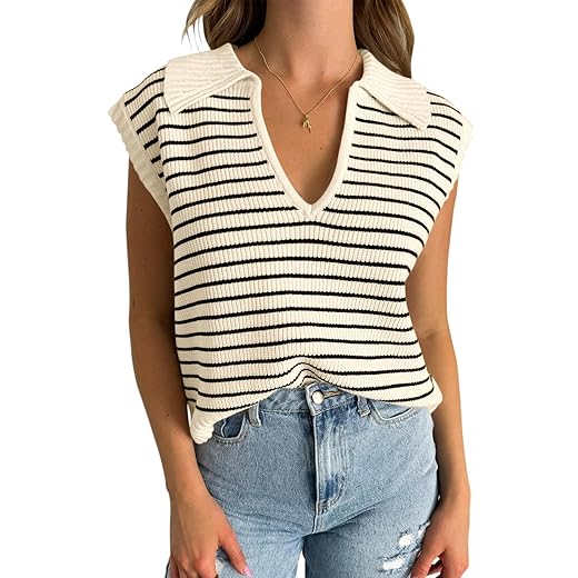 Yousify Summer Sweaters for Women 2025 V Neck Cap Sleeve Tops Sleeveless Spring Clothes Sweater Vest S-2XL