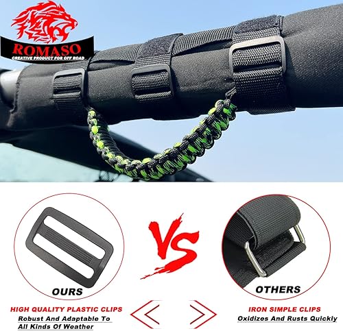Miniatura 4 de Asas de agarre de barra antivuelco para Jeep, asas de agarre de cuerda de paracaídas compatibles con Jeep Wrangler YJ TJ JK JKU JL JLU, verde mixto,