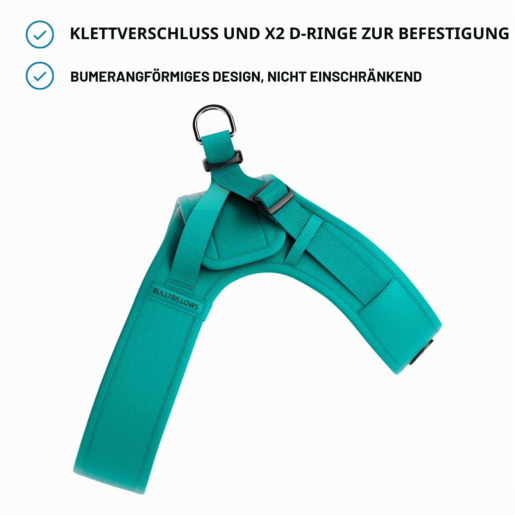 BullyBillows Boomerang Hundegeschirr – Türkis, Größe S