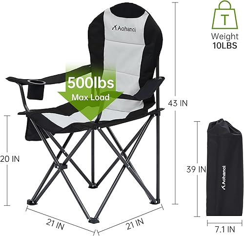 Miniatura 3 de Sillas de campamento para personas pesadas, sillas plegables para exteriores al aire libre con soporte para tazas y bolsa refrigeradora, sillas de