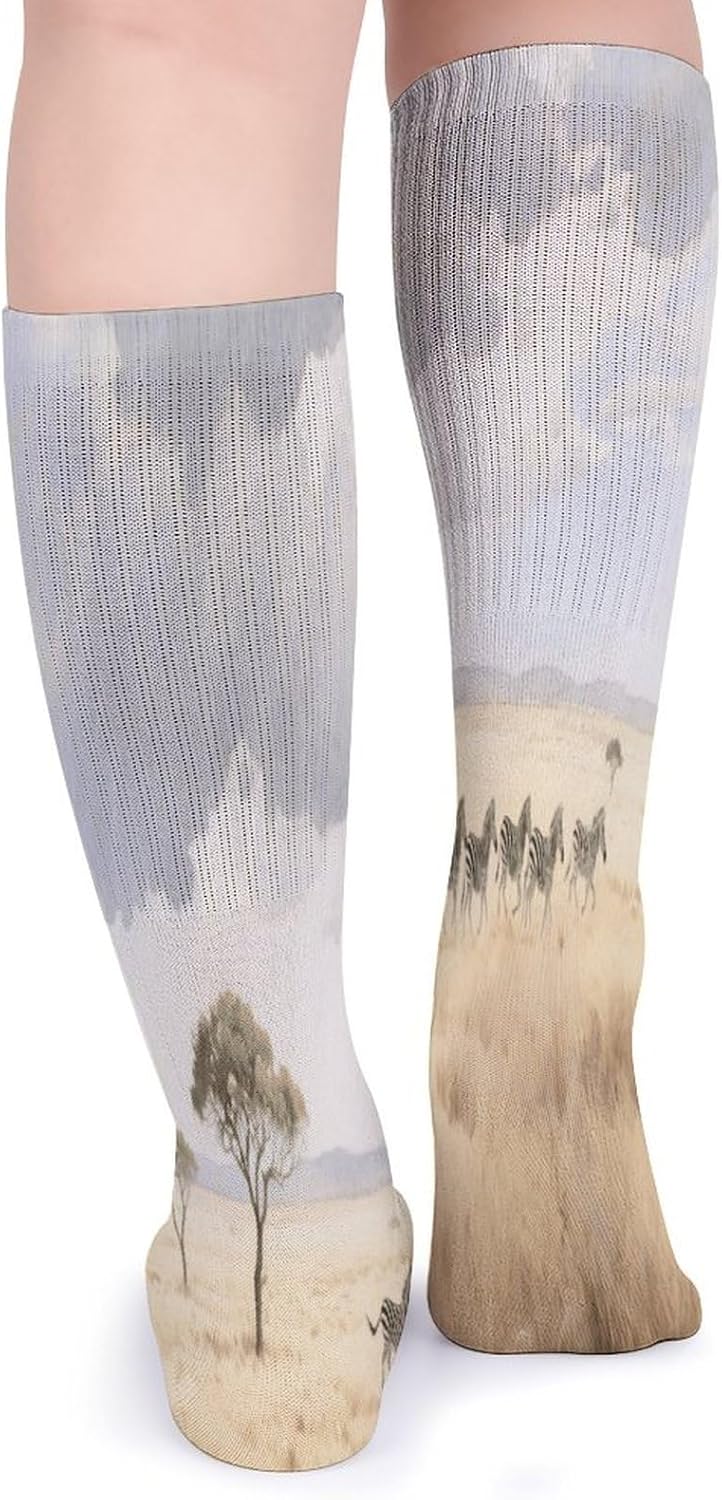 African Savannah Crew Socks High Stocking Thermal Socks | Tube Socks-Breathable-Moisture-Soft-wicking for Hospital Pilates Yoga for women men Grippy for office and daily walking
