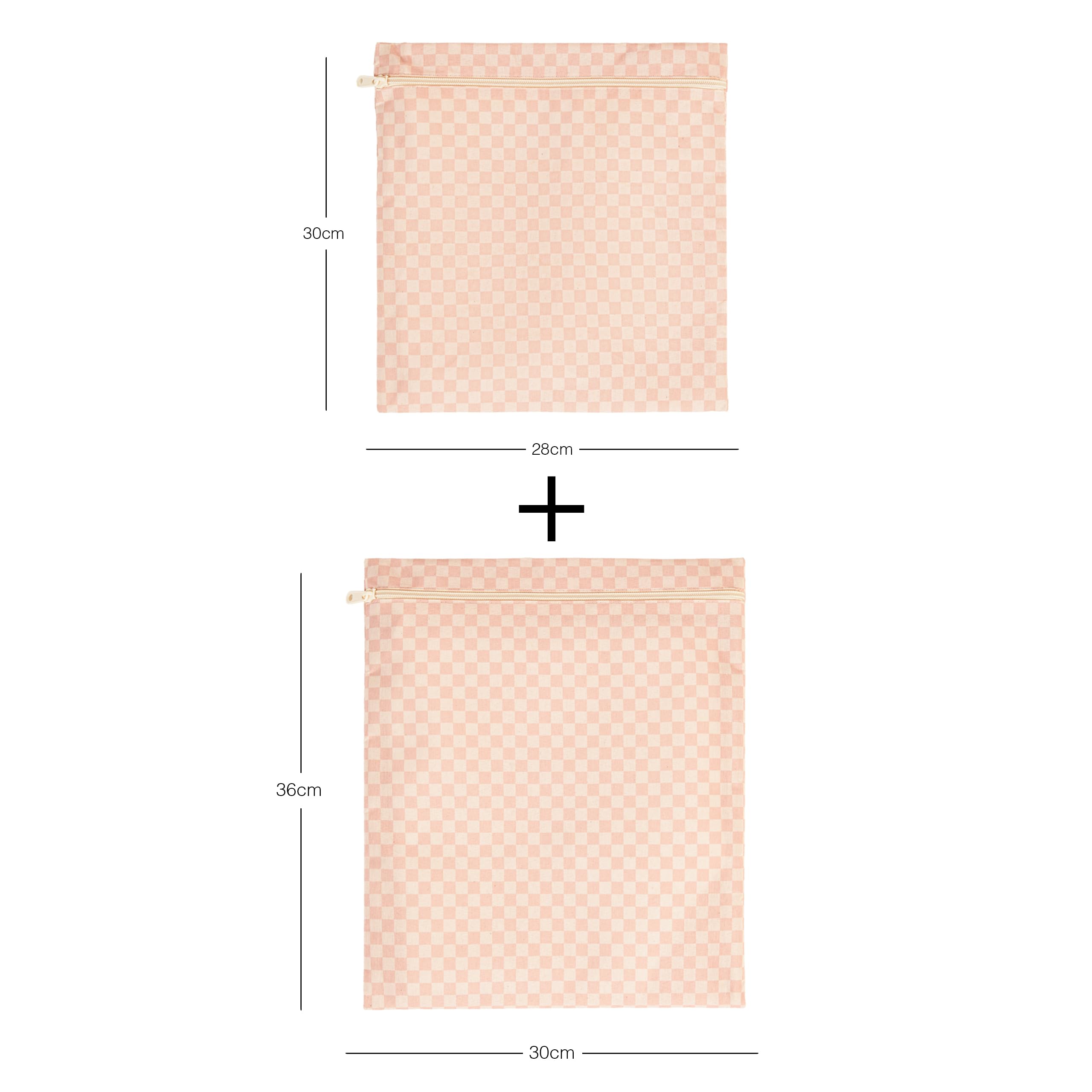 Ocean Home Textile 2'li Su Geçirmez Pvc Astarlı Pembe Dama Desen Islak Kuru Çantası 28 x 30/30 x 36 cm