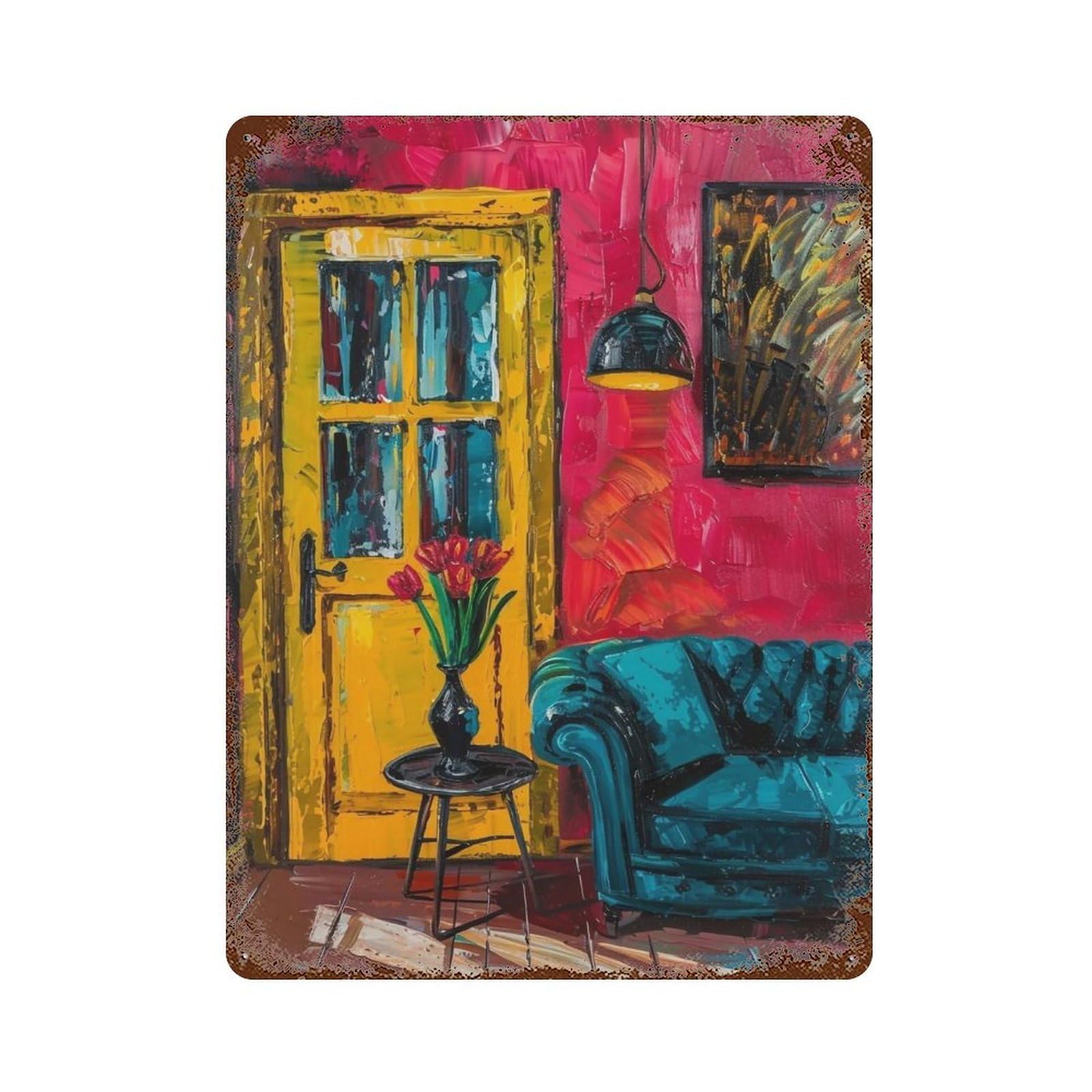 HDURYEYRYY Scarlet Room & Yellow Door 03 Wall Retro Iron Vintage Art Metal Tin Sign Poster Modern Home Cofffee Club Art Bar Shop Decor 40x30cm