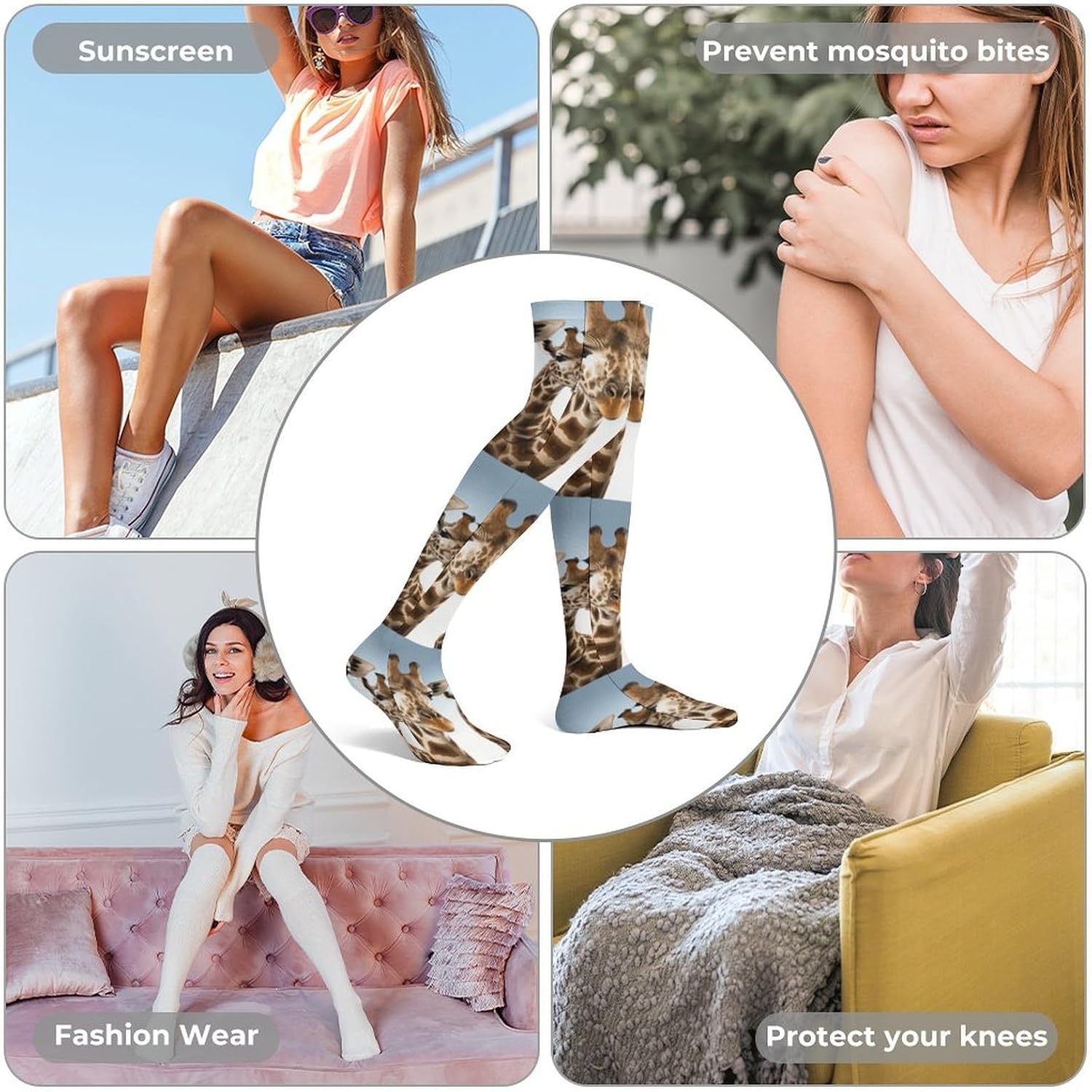 Necks of Giraffe Knee High Stockings for Women 23.6" Breathable Thigh High Stockings Over The Knee Socks