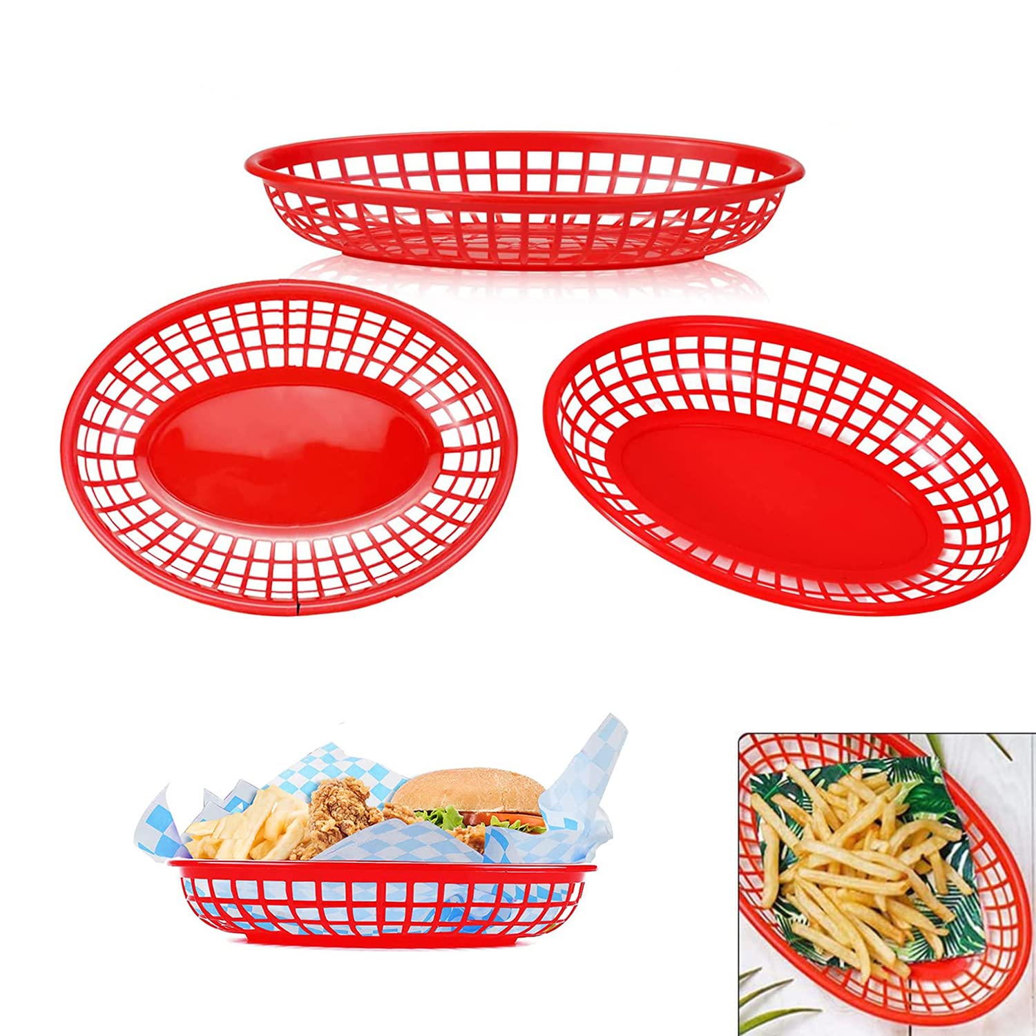 12 sztuk koszyków na pieczywo, owalne kosze na żywność, fast food, talerze na przekąski, francuskie frytki, kosz na chipsy, nadają się do hamburgerów, frytek i hot dogów