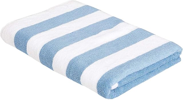 Amazon Basics Beach Towel - Cabana Stripe, Sky Blue, Pack of 1