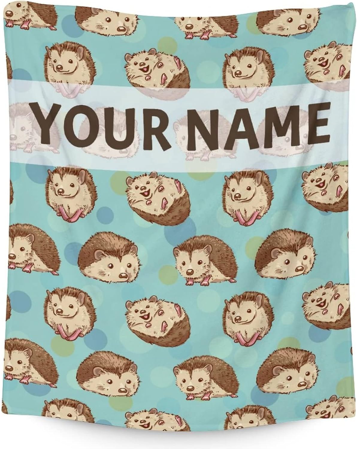 Personalized Hedgehog Blanket Gifts with Name - 60"x80" Cute Throw Blanket for Adults, Kids - Green Soft Plush Blankets for Bed, Couch & Living Room
