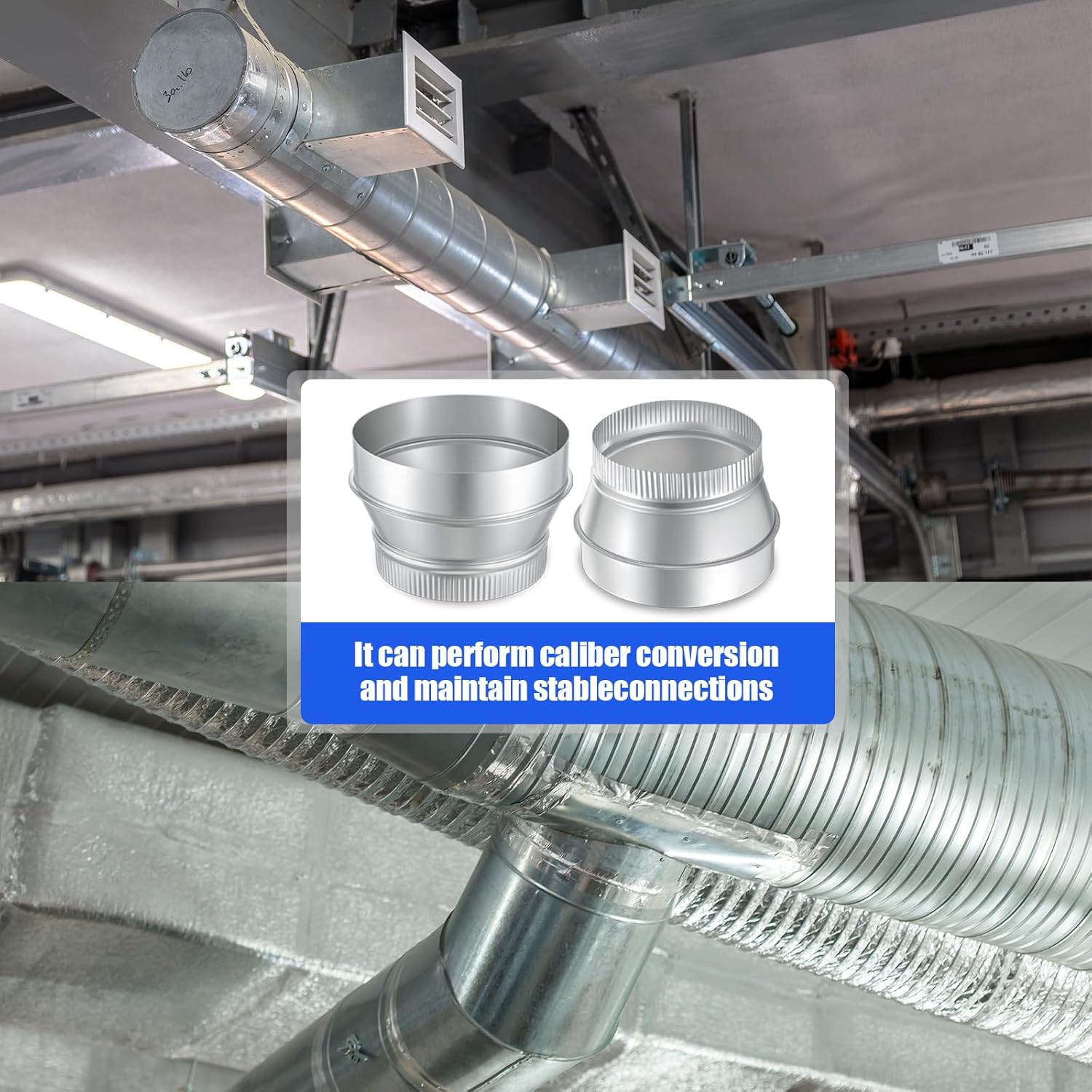 2 Pcs 7" to 6" Duct Reducer Galvanized Steel Increaser Air Duct Adapter for Ventilation System, Connect Pipe, Drainage Pipes, Exhaust Pipes with Pipeline Fan or Dryer Vent