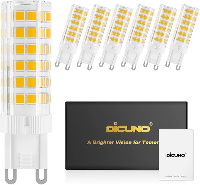 DiCUNO G9 Dimmable LED Light Bulbs, 4.5W (50W Halogen Equivalent), 450LM, Warm White (2700K), G9 Ceramic Base, G9 Bulbs for Home Lighting, 6-Pack