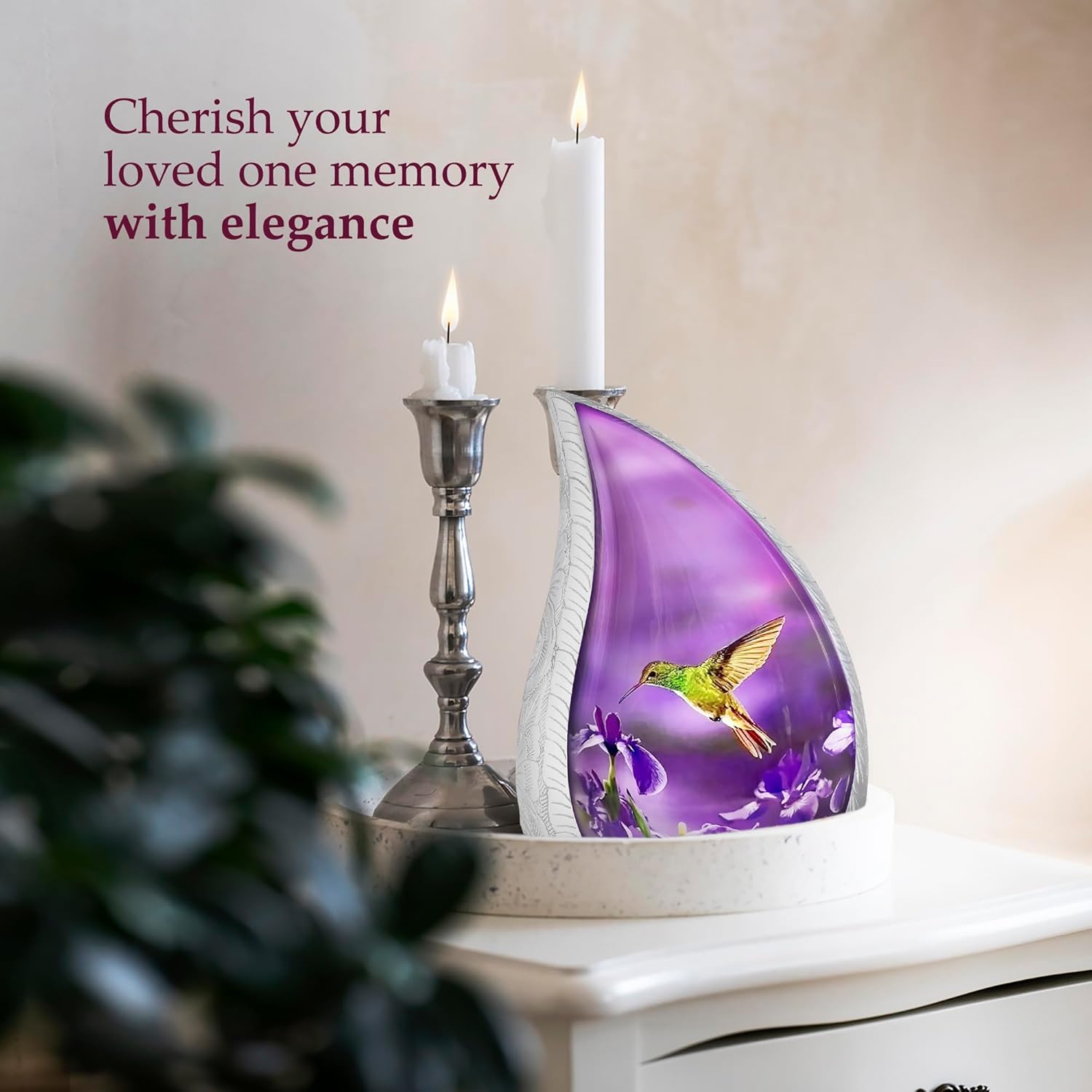 Trupoint Memorials Cremation Urns for Human Ashes Adult Female, Decorative Burial Urn for Men & Women – Large, Purple Hummingbird Teardrop - Image 5