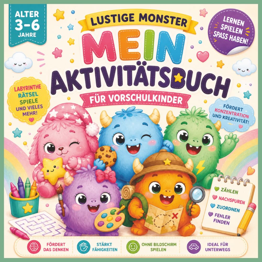 Lustige Monster Mein Aktivitätsbuch: Lerne mit BUBU, ZIGI, TOTO, MIMI und LULU – spielerische Übungen für Konzentration, Kreativität und Selbstvertrauen
