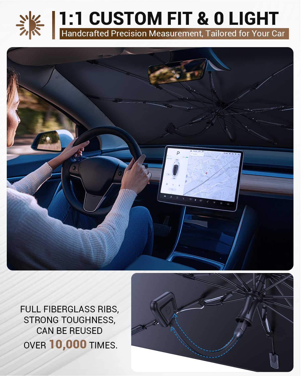 YEE PIN Paraguas parasol de alto rendimiento para coche de fibra de vidrio compatible con Renault Captur 1 2013-2019/2 2020-2025 Sombrilla parasol para coche, plegable, protección contra los rayos UV.