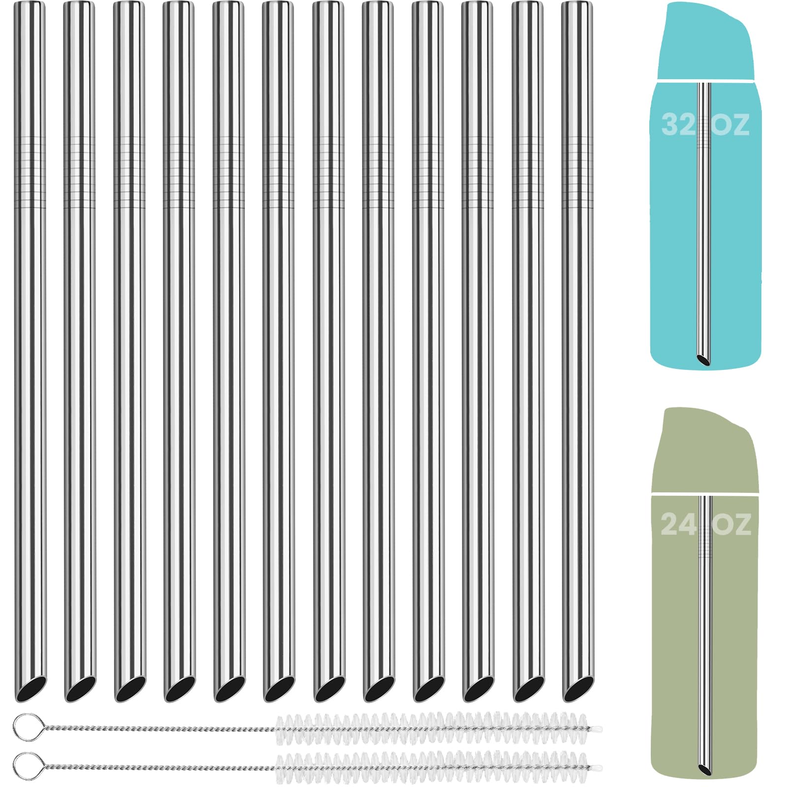 NiHome 12-Pack Stainless Steel Straws for Owala