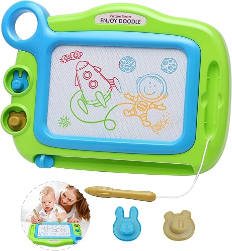 Toddler Toys for Girls Boys Age 3 4 5 Year Old, Magnetic Drawing Board with 1 Pen, Erasable Writing Doodle Board for Kids with 2 Stamps, A Etch