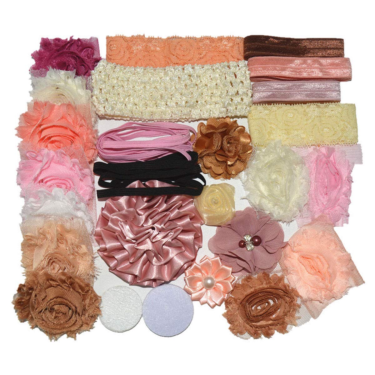 34PCS Elegant DIY Headband Kit Mix And Match Fabric Head Flower Jewelry Diy Manual Hairpin Rubber Band Hair Band Material Package