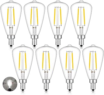 2W E12 Dimmable LED Candelabra Bulb ST14 5000K, 8 Pack | Daylight White 30 watt Equivalent 300 LM, Antique Edison ST48 Clear Glass LED Chandelier Light Bulbs