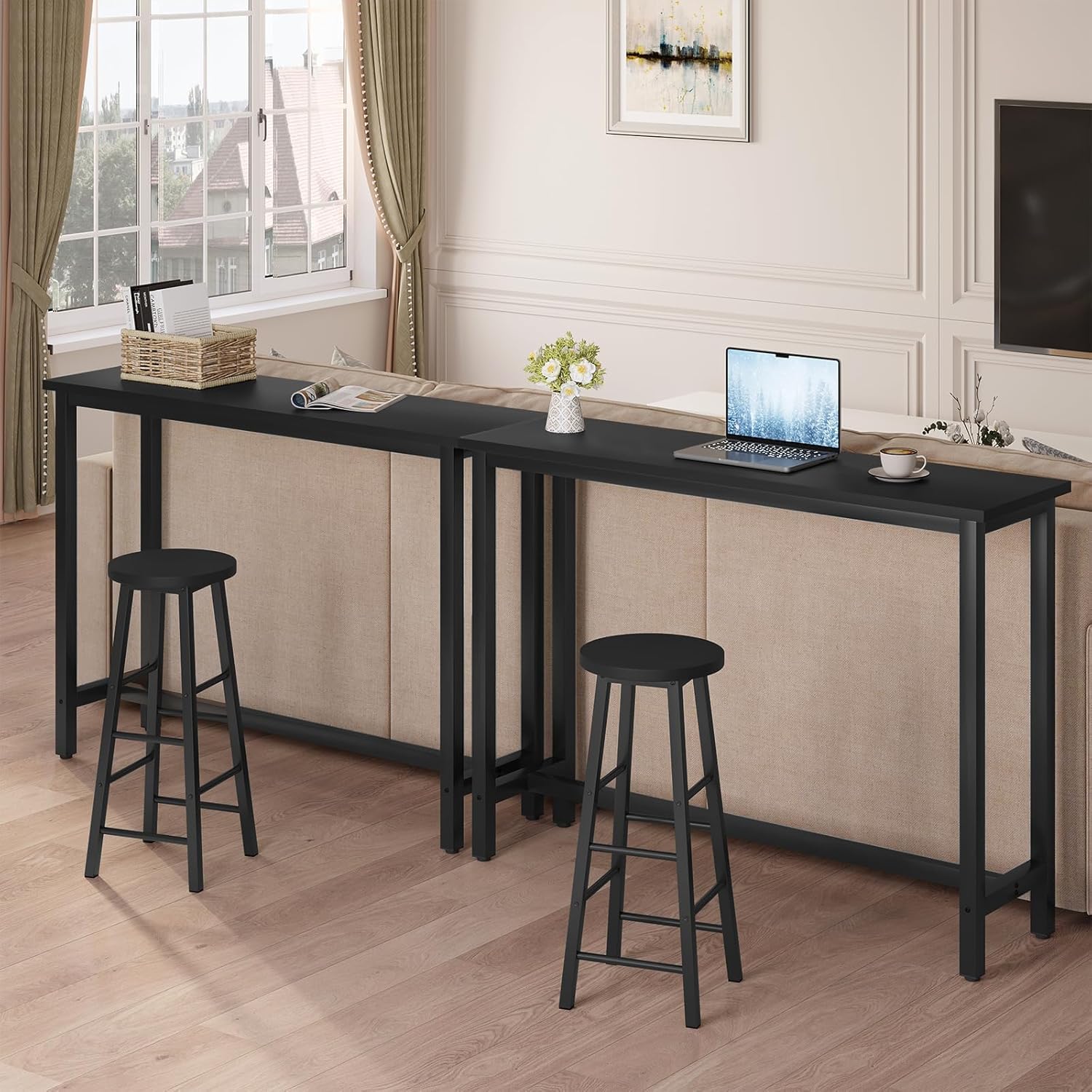 WOLTU BT30sz Bar Table Bistro Table with Metal Frame Chipboard Table