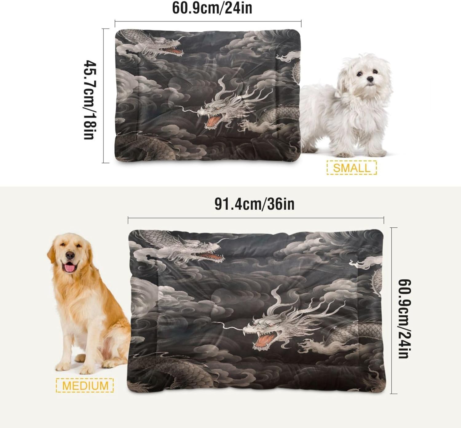 review xigua Chinese Dragons Black Dog Bed Cat Bed Washable Comfortable Pet Bed Ultra Soft Non-slip Calming Kennel Pad for Small Medium Large Dogs Cats,18 x 24 Inch