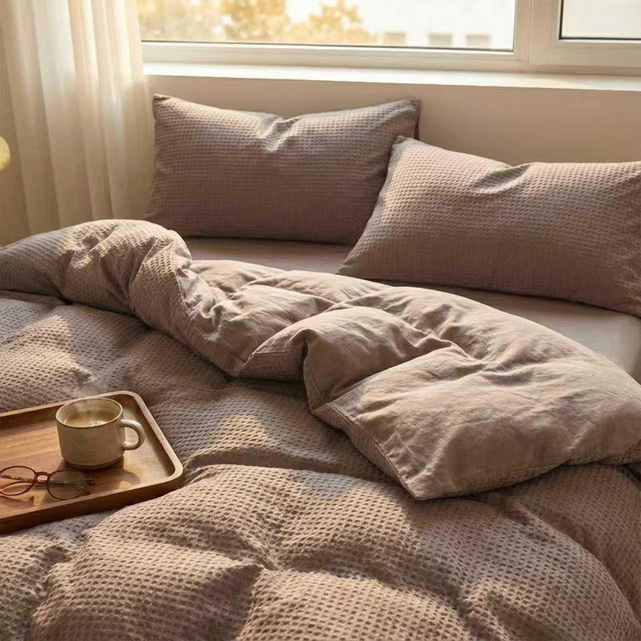 Cotton Duvet Cover Queen,100% Cotton Waffle Weave White Duvet Covers Queen Size,Luxury Textured & Breathable 3pcs with 2 Pillow Shams for All Season 90x90 Inches