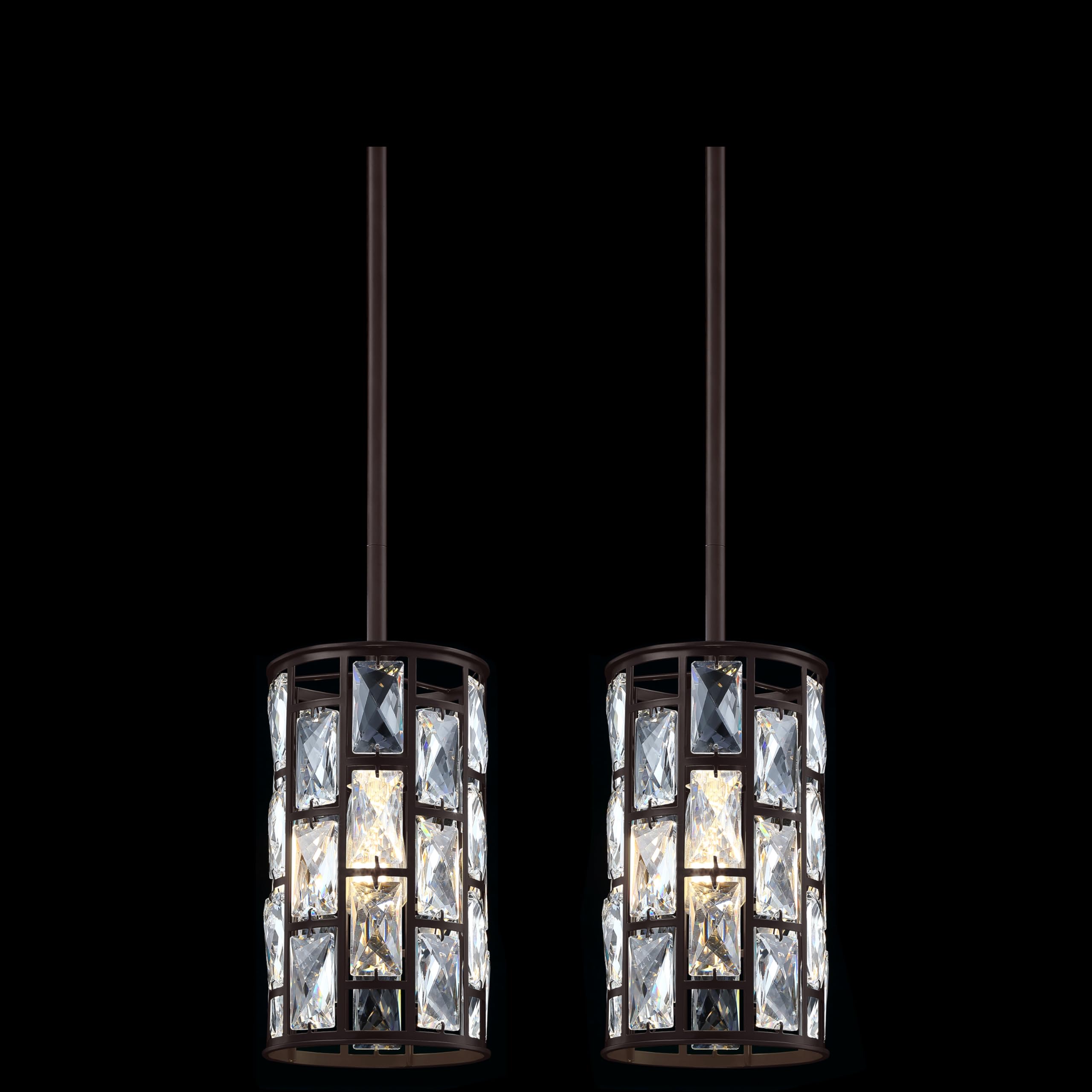 2 Pack 1 Light Hanging Kitchen Island 5" Crystal Modern Pendant Light Fixture,Oil Rubbed Bronze Finish with Crystal Shade for Bar,Dining Room,Corridor,Living Room Over Sink