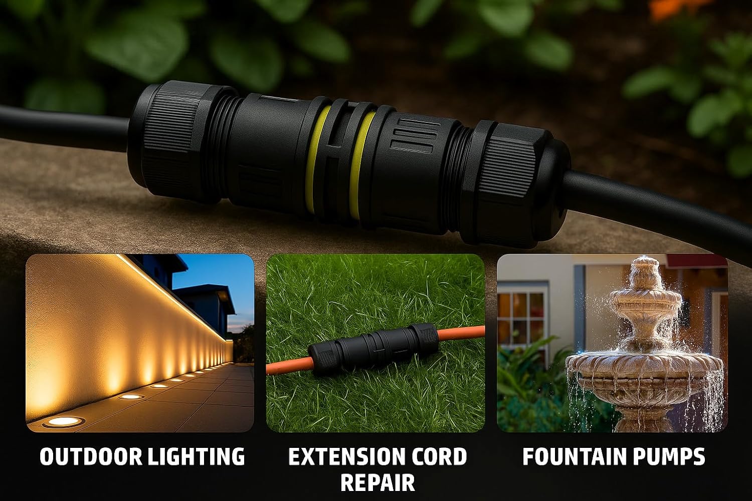 ANGSTROM 3-Core Waterproof Electrical Connector | IP68 Cable Joiner for Outdoor Lighting, Fountain Pumps, and Extension Cord Splicing | M16 Size Fits Wires 18-12AWG (10-Pack)